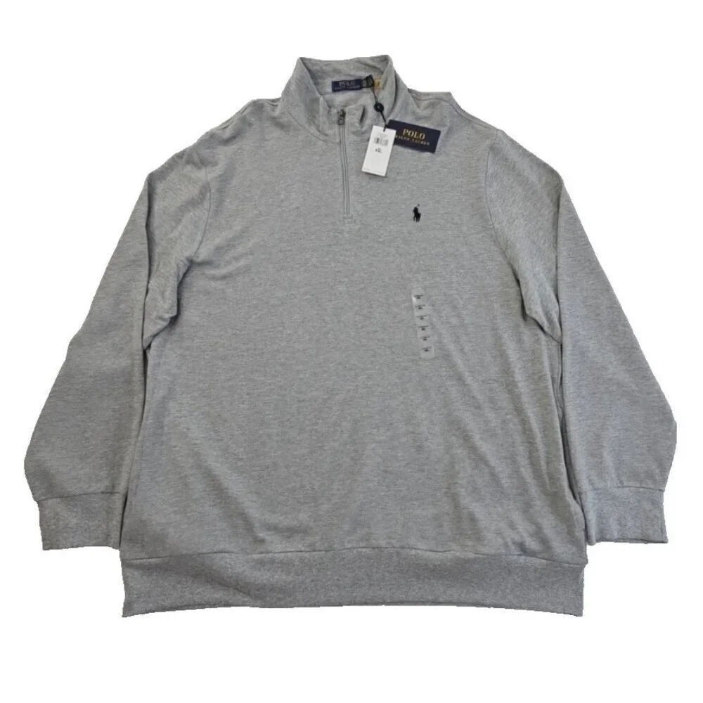 Polo Ralph Lauren‎ Men Big & Tall Pullover Grey XXL 1/4 Zip Double Knit Pony NWT